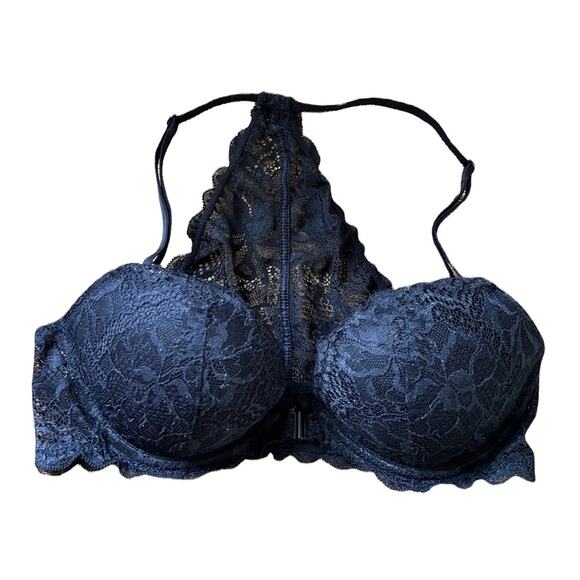 PINK Black Floral Lacey Push Up Date Racerback Bra - Picture 1 of 9